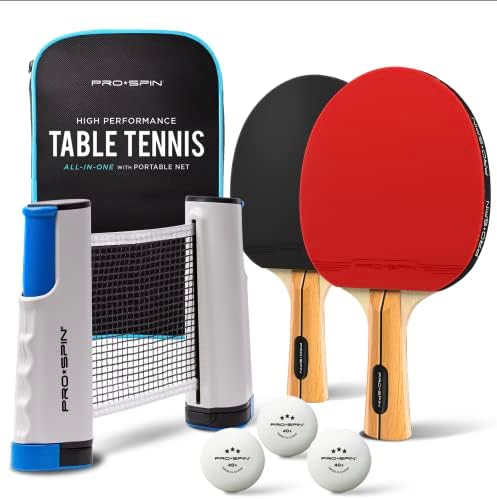Pro-spin All-in-One 2-Player נייד פינג פונג משוטים סט וכתום פינג פונג כדורים חבילה | טניס שולחן
